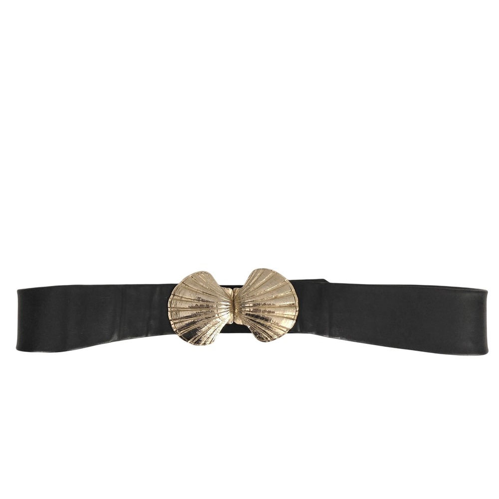Vintage 1972 Mimi di N Gold Scallop Shell Black Wide Statement Belt
